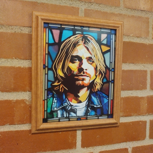 Other - Kurt Cobain Nirvana Stained Glass Style Framed Art Print By Neon Nicho